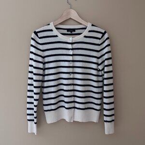 Quince Mongolian Cashmere Cardigan – Ivory/Black Stripe – Size S